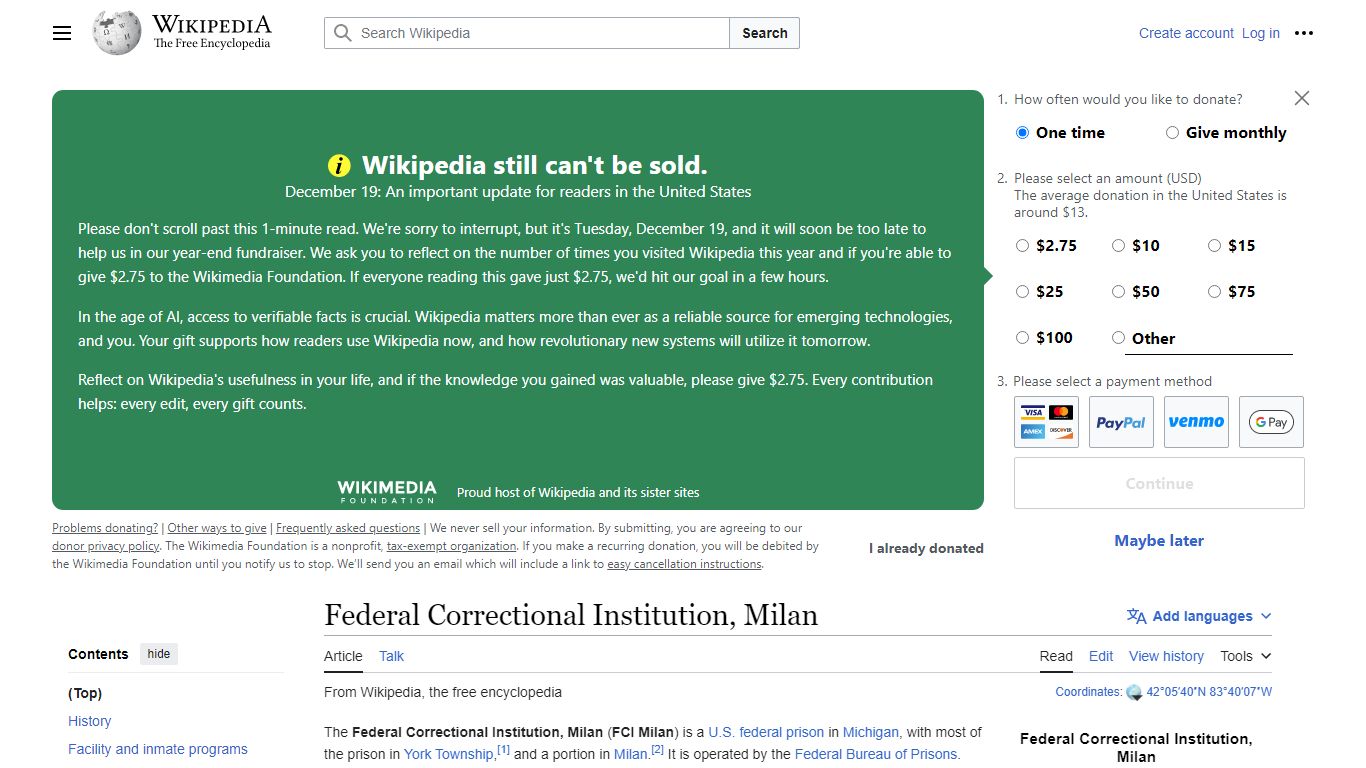 Federal Correctional Institution, Milan - Wikipedia